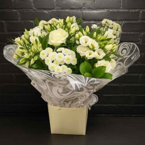 Classic White Flower Bouquet with roses and foliage