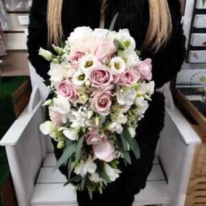 Large bridal bouquet with pink and white flowers
