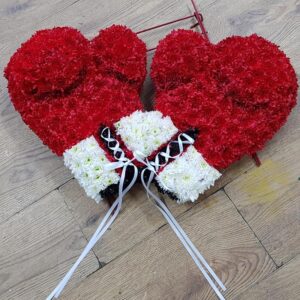 Floral boxing gloves tribute for funeral
