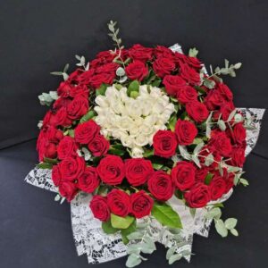 Luxury bouquet of red and white roses