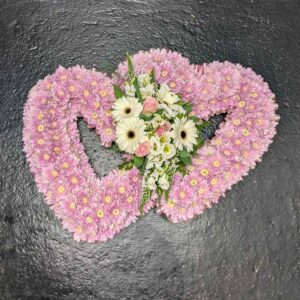 Pink Double Heart Funeral Tribute – Anastasia Florists Aberdeen