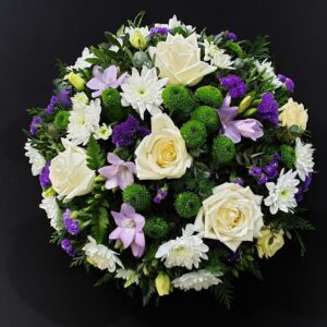 Funeral posy with white roses and chrysanthemums