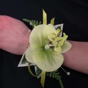 Green floral wrist corsage for weddings