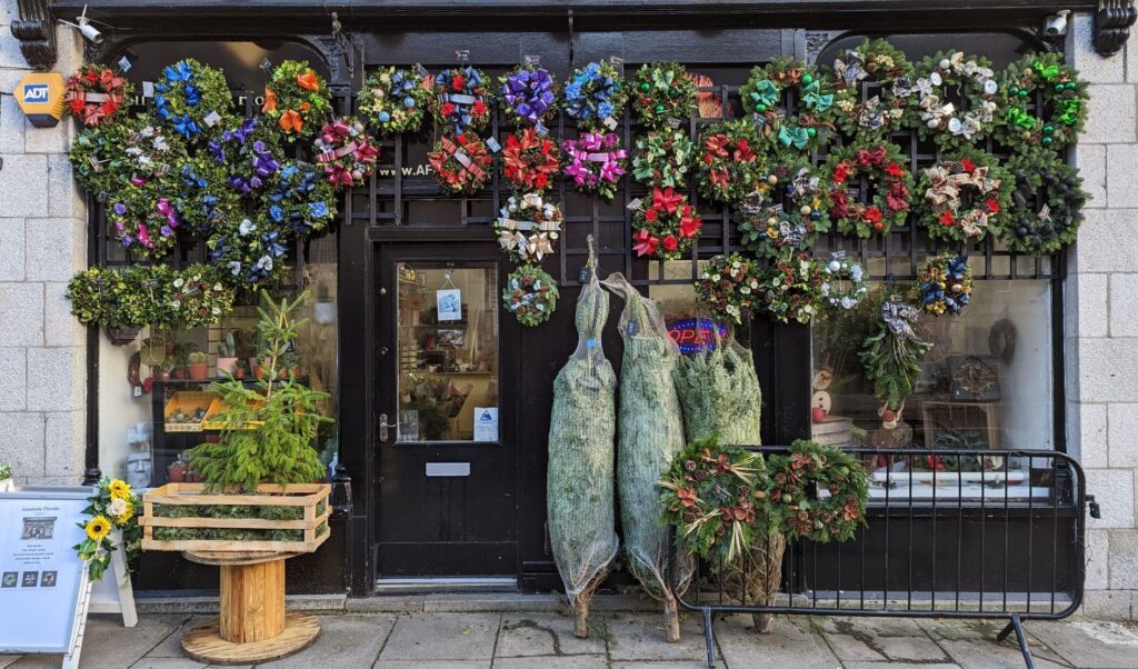 Fresh flowers are displayed at Anastasia Florists in Scotland