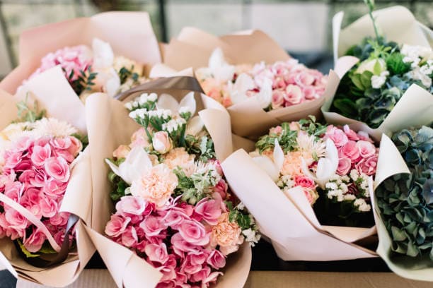A bouquets of flowers at a flowers shop in Scotland