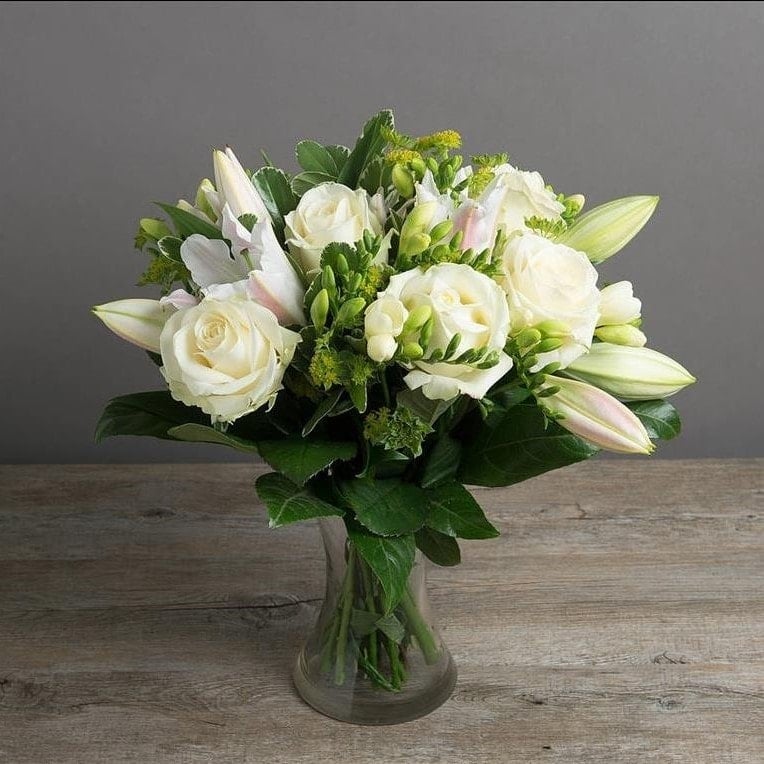 White Scarlett Bouquet in Flower Base