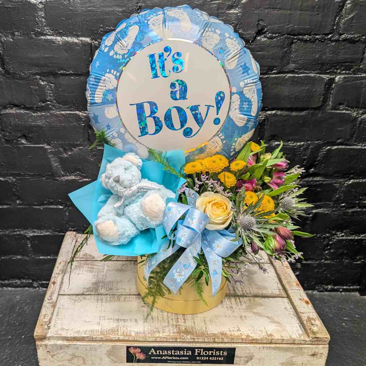 Baby Boy Gift Set Baby boy gift set with teddy bear and flowers