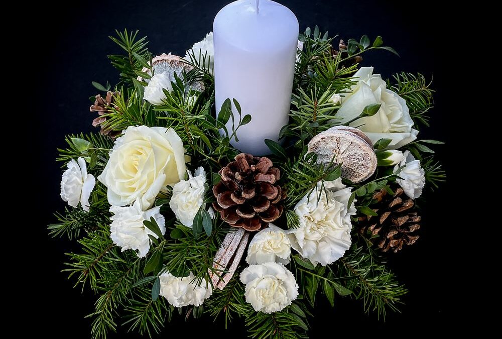 Christmas Candle Table Centre – White
