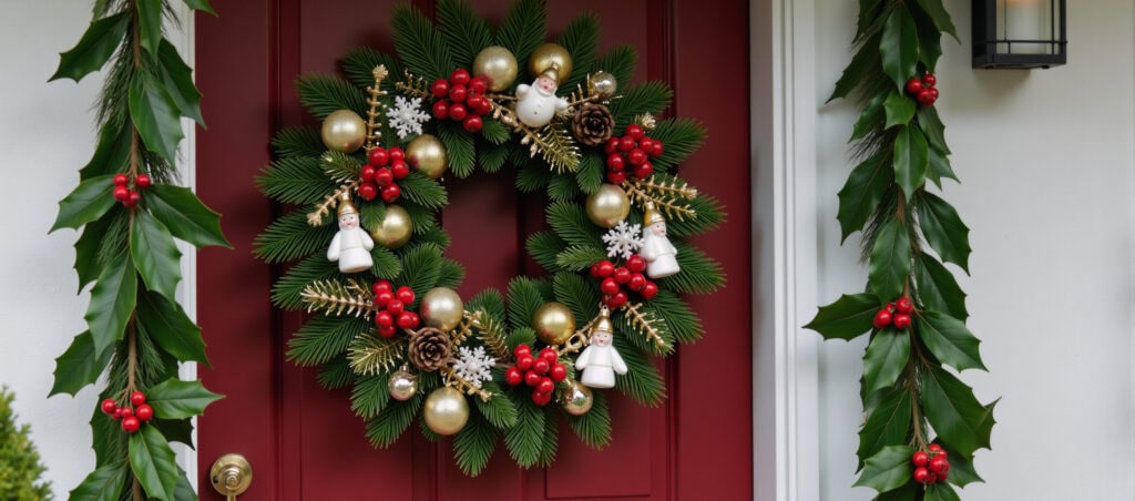 Christmas Wreath Display on Indoor Doors