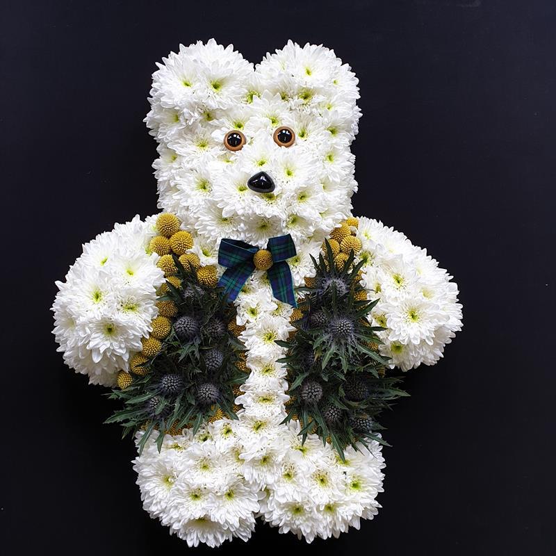 Cute Funeral White Flower Teddy Bear 