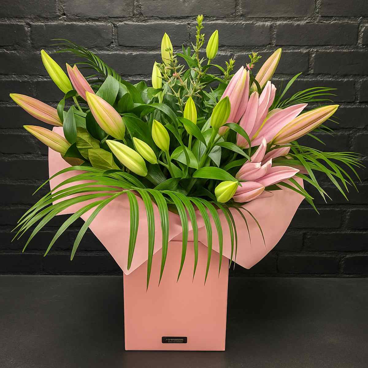 Lilly Valley Flower Bouquet 2 Lilly Valley flower bouquet with pink lilies and greenery