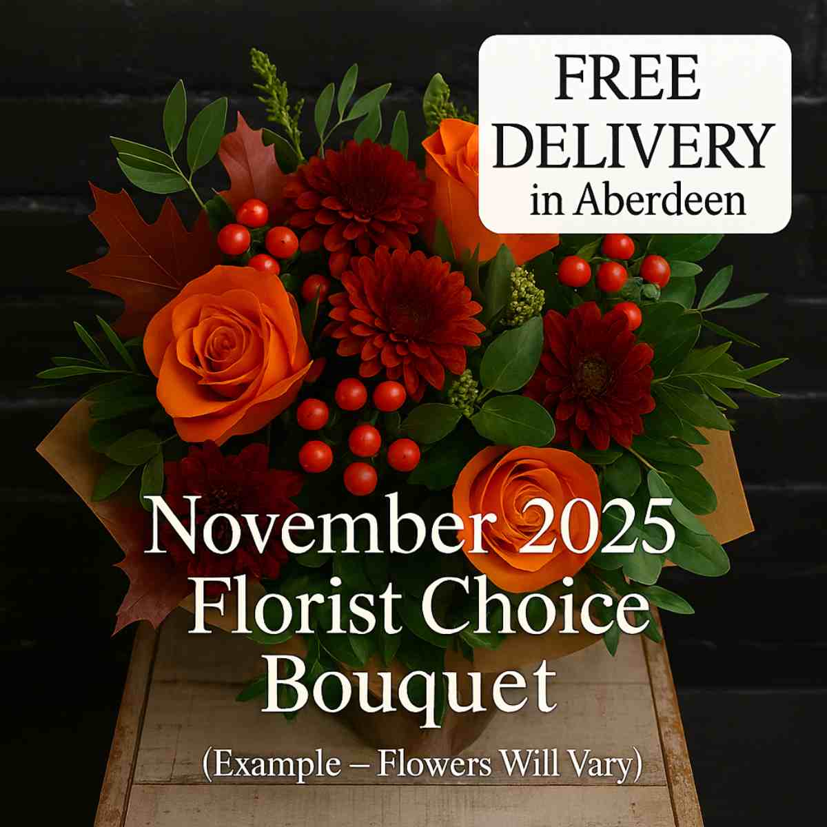 November 2025 Flower Bouquet Hand-tied Florist Choice Seasonal Bouquet with colorful fresh flowers, customizable by color palette (Vibrant, Pastels, Sympathy)