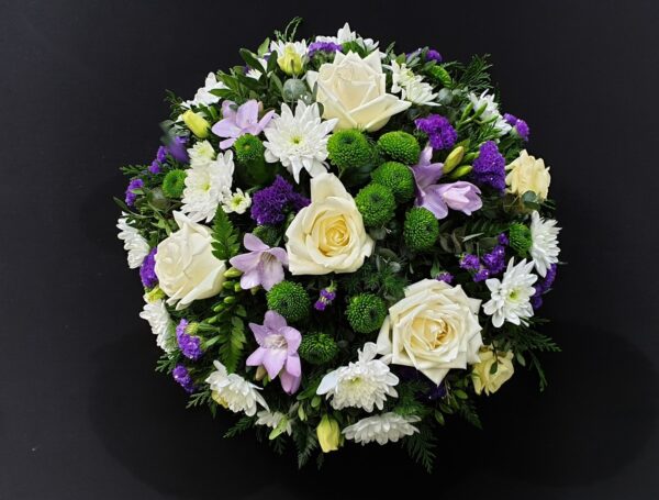 White Funeral Posy with Violet Flower