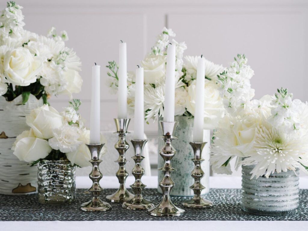 White Flower with Candle Decor in Table