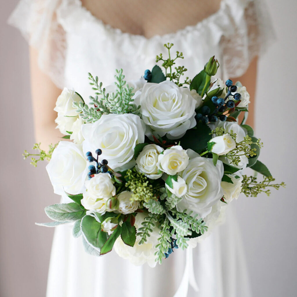 White Roses Wedding Bouquet in Esty