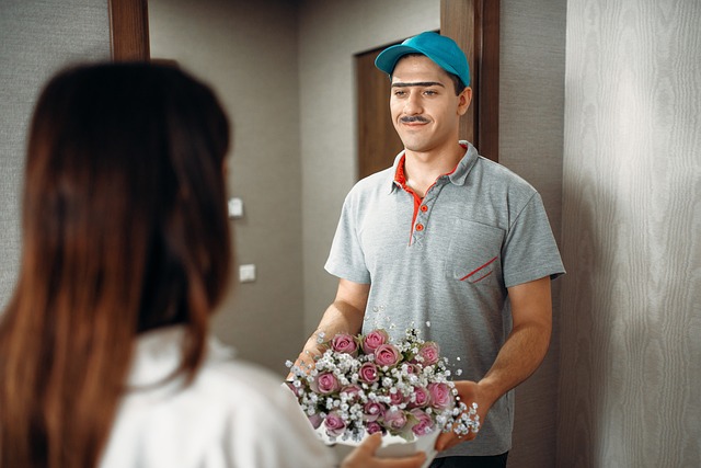 A delivery guy delivers a flower in Scotland
