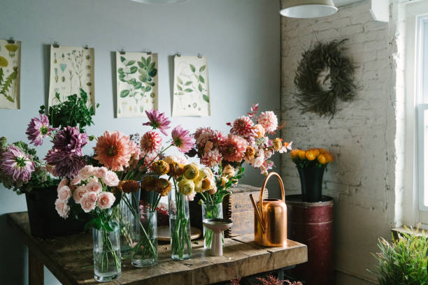 Flowers in vases on the table