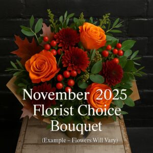 Hand-tied Florist Choice Seasonal Bouquet with colorful fresh flowers, customizable by color palette (Vibrant, Pastels, Sympathy)