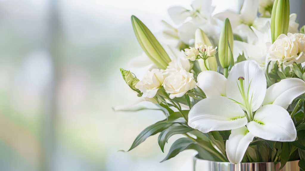 spring white lily bouquet as a peaceful funeral tribute